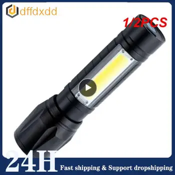 1/2PCS Zoom Mini Led Svetilka XP-G V5 Flash Svetlobe Luč Prenosna polnilna Glare Svetilka COB Prostem Kampiranje