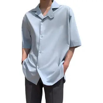 2023 Nova moška Oblačila Priložnostne Proti-vrat Urad Temperament Človeka Kratek Sleeve Solid Color Gumb Tanke Pomlad Poletje Moda Majice