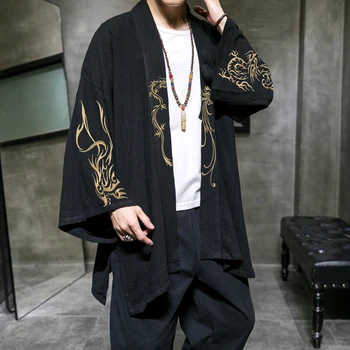 2023 Pomlad Moda Kostum Vezenje Hanfu Mens Kitajski Slog Haljo Jopico Prevelik Suknjič Kimono 5XL Stari Moški Plašč