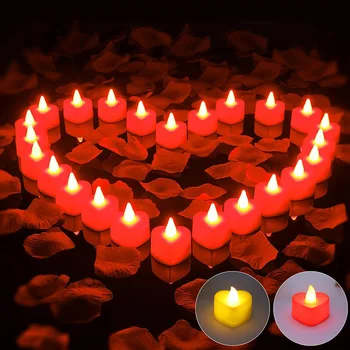 24Pcs Srce Oblika LED Sveče Tealights Baterije Brezplamensko Sveče Žarnice Valentinovo Stranka Dekor Simulacije Električni Sveče