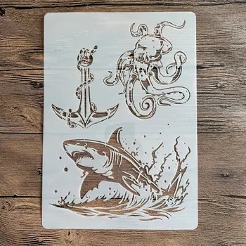 A4 29 *21 cm DIY Matrice Stensko Slikarstvo Album Kolorit Reliefi Album Dekorativni Papir, Kartice Predlogo, Ocean Shark Hobotnica