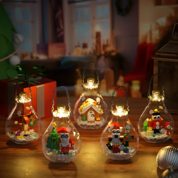 Božič žarnice obesek Gradnike, Igrače, svetilke Komplet za Božično Drevo Okraski za Božična Darila za Otroke