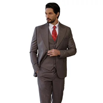 Classic Grey Lep Moške Obleke Slim Fit 3 Kos Set/Formalnih Jopič Telovnik Hlače Poroko Ženina Moški Nositi Obleko/Poslovna Oblačila