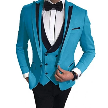 Custom Made 3 Kos Moških Obleko 2023 Slim Fit Ženina Jopičem Vrha River Groomsmen Formalne Poročne Obleke za Moške ( Blazer+Hlače+Telovnik）