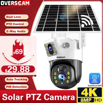 Dvojno Objektiv Zaslon 4K 8MP Sončne Baterije Kamere PTZ Zoom WIFI Varnost na Prostem Kamere Humanoid Sledenje Barve Night Vision Camera
