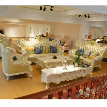 Evropskem slogu pravega usnja masivnega lesa, carvinga velika dnevna soba villa kavč nastavite luksuzno pohištvo