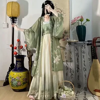 Hanfu Ženske Tradicionalno Kitajsko Cosplay Noša Starih Pesmi Dinastije Hanfu Obleko Pomlad Poletje 3pcs Zelena Določa Plus Velikost XL