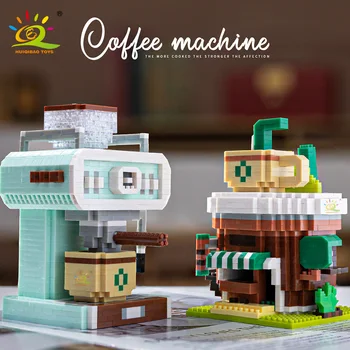 HUIQIBAO Mini Ustvarjalne Kava Kruh Pralni Retro Sodobni Pralni Sestavljanje gradnikov DIY Mikro Model Igrače Otrokom Darila