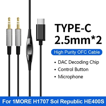 Kakovostne Slušalke Kabel za H1707 HE400i HE400S Slušalke Kabel z Mikrofonom Tip C do Dvakrat 2.5 mm Priključek 120 cm Dolge Žice