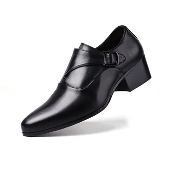 Kravje usnje moški čevlji Elegantno višino narašča čevlji Angliji trend močen pete sponke obleko čevlji
