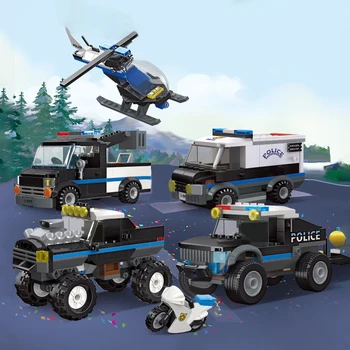 Mestne Policije, Reševalnega Vozila Niz gradnikov SWAT Patrol SUV Avto Helikopter Model Opeke za Otroke Božič Igrače Darila