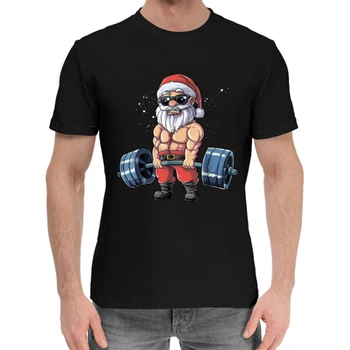 Moška Bombažna Majica s kratkimi rokavi s Santa Uteži Božič Fitnes Gym Deadlift Božič TShirt Moški Print Majica Fashion Tee Za Moške