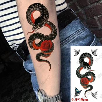 Nepremočljiva Začasni Tattoo Nalepke Kača Metulj Rose Flash Tetovaže Ženske Slon Bog Je Tiger, Lev, Body Art Roko Ponaredek Tattoo Moški