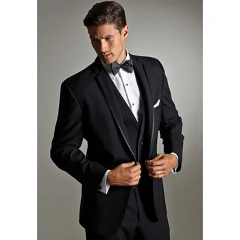 Nov Slog En Gumb Črni Ženin Moških Obleko Tuxedos Zarezo River Groomsmen Najboljši Človek Moške Poročne Barve ( Suknjič+Hlače+telovnik+kravato)