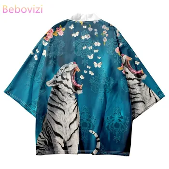 Nova Zasnova Tiger Metulj Cvet Tiskanja Tradicionalnih Jopico Vrhovi Japonski Kimono Ženske Yukata Ulične Haori