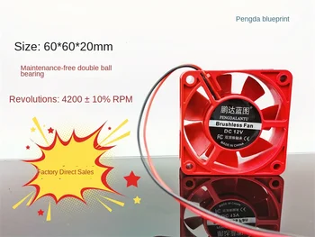 Novo Pengda načrt 6020 dvojni kroglični ležaj rdeče fan 12V 0.12 A 6 CM ohišje hlajenje fan60*60*20 MM