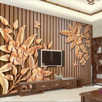 Ozadje po meri 3d novi Kitajski slog lesa carvinga cvet zrn zidana 3d reliefni rose cvet stari železa umetnosti zlati listi обои