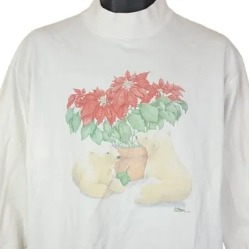 Polarni Medvedi T Shirt Letnik 90. letih Poinsettias Živali, Narave Mens Velika Velikost