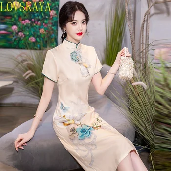 Poletje Kitajski Etnični Retro Slogu Oblačenja Žensk Fantastično Obleko Plus Velikost M-4XL Poletje Novo Izboljšano Modni Preverite Obleko