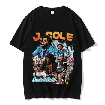 Rapper J Cole Retro Graphic Majica s kratkimi rokavi Moški je Kul, Hip Hop Prevelike Majice Moški Modni Bombaža, Kratek Rokav Tees Unisex Ulične