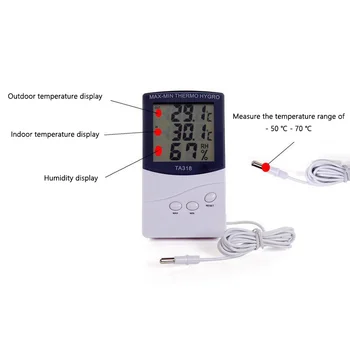 TA318 LCD Zaslon, Elektronsko Merjenje Temperature v Zaprtih prostorih in na Prostem Termometer Velik Zaslon Ravno Higrometer