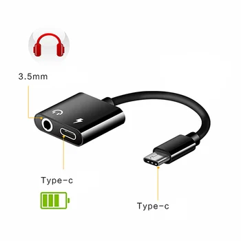 USB Tip C do 35 mm Audio Kabel 2 V 1 Tip-C do 35 mm Jack Stereo Slušalke Mic Adapter Pretvornik priključite na Adapter za polnilnik