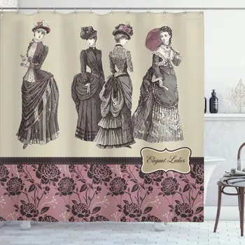 Viktorijanski Tuš Zavese,Ženske Obleke, Modni Zgodovini Oblačenja Torbici Pero Rokavice Cvetlični Motiv Baročno Kopalnica Zavese Set