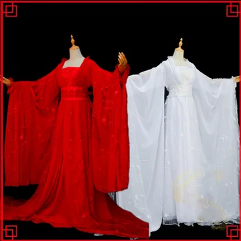 Vintage Prvotne Bele, Rdeče Intimnosti Dobro Sestre Ženska Zmaj Vila Kostum Hanfu Cosplay Fazi Delovanja Plesne Obleke