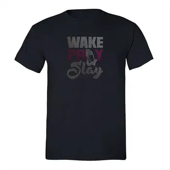 XtraFly Oblačila za Moške Tee Wake Molite Ubil Roko Roza Bleščica Vere Crewneck T-shirt